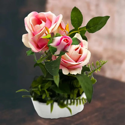 Artificial Roses in White Pots – Set of 2, 28 cm, Burgundy, Red, White or Pink - photo 7