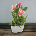 Artificial Roses in White Pots – Set of 2, 28 cm, Burgundy, Red, White or Pink