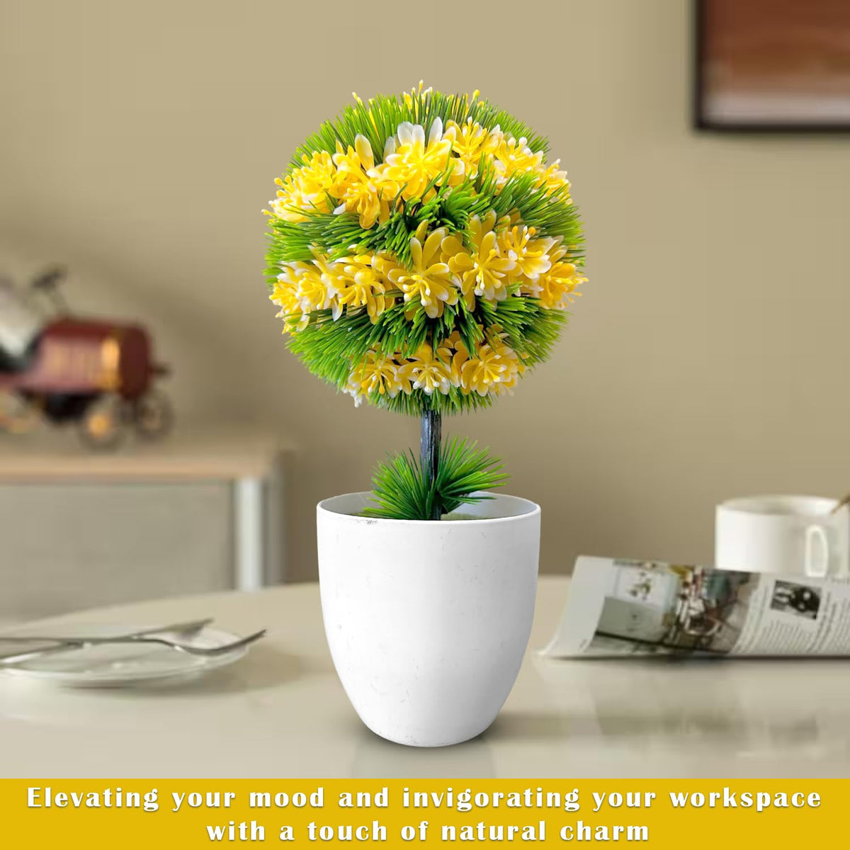 Artificial Topiary Flower Balls in White Pots – 32 cm, Pack of 2, 3 or 5 - photo 4
