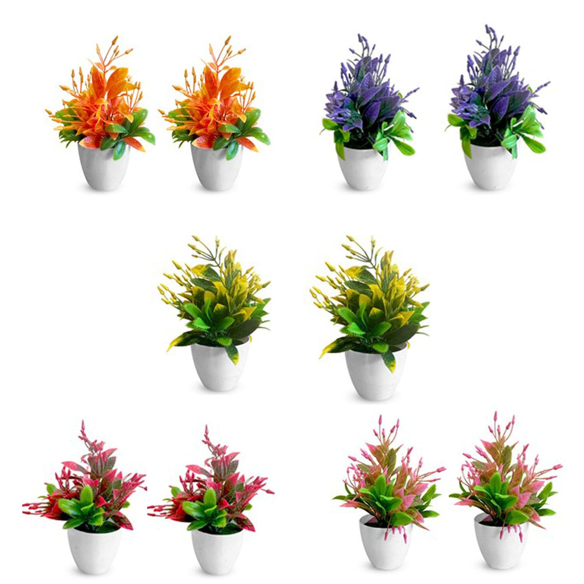 Artificial Flowering Plants in White Pots – Pack of 2, 3 or 5, Assorted Colours - photo 10
