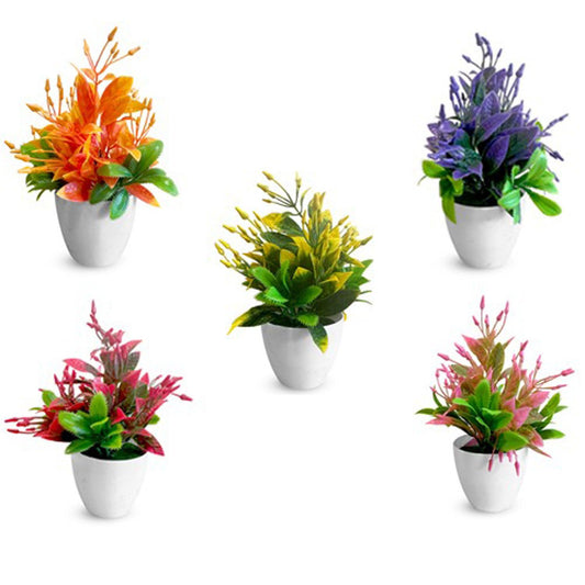 Artificial Flowering Plants in White Pots – Pack of 2, 3 or 5, Assorted Colours - photo 2
