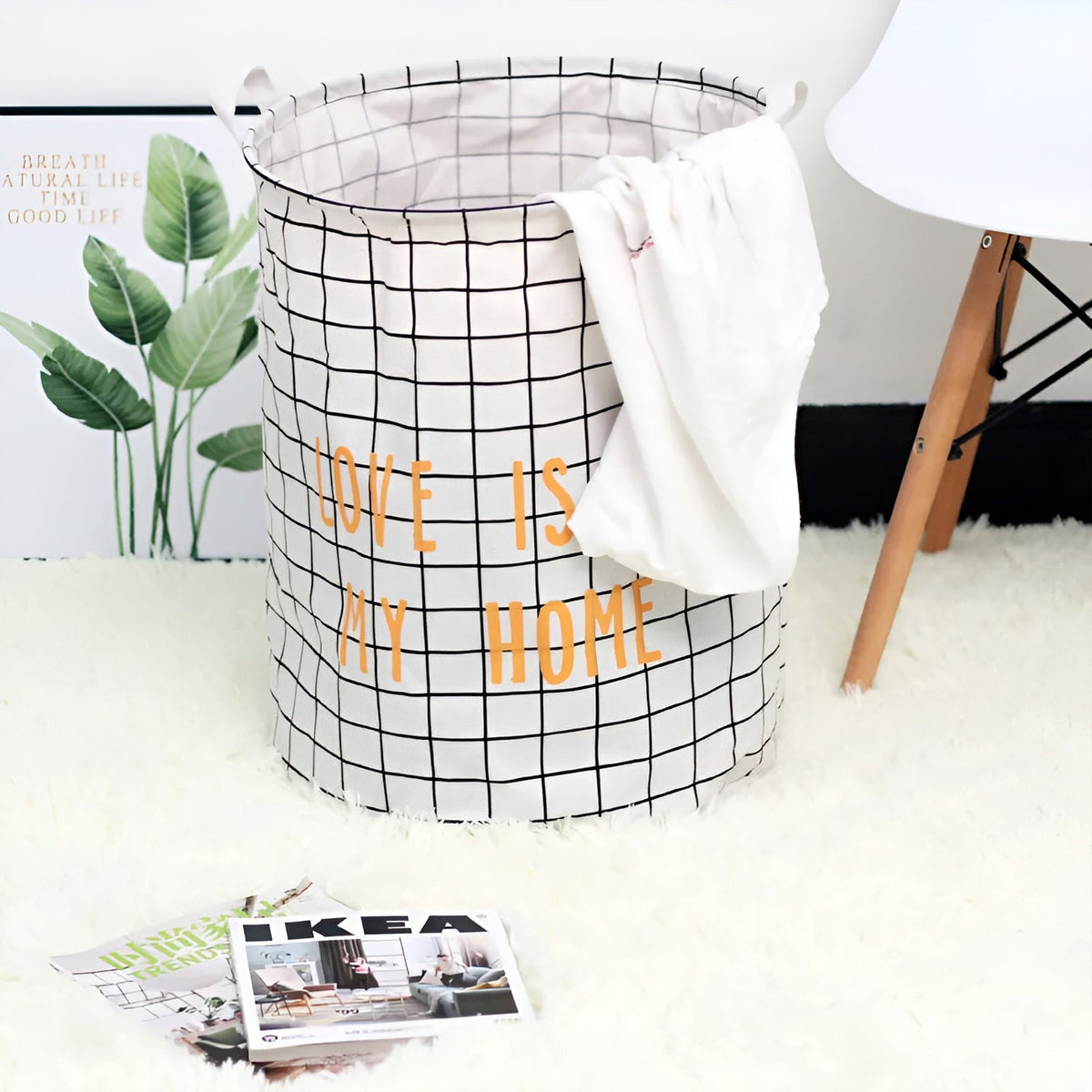 Grid Print Laundry Baskets, Pack of 2 – 'Love Is in My Home', Black or White - photo 7