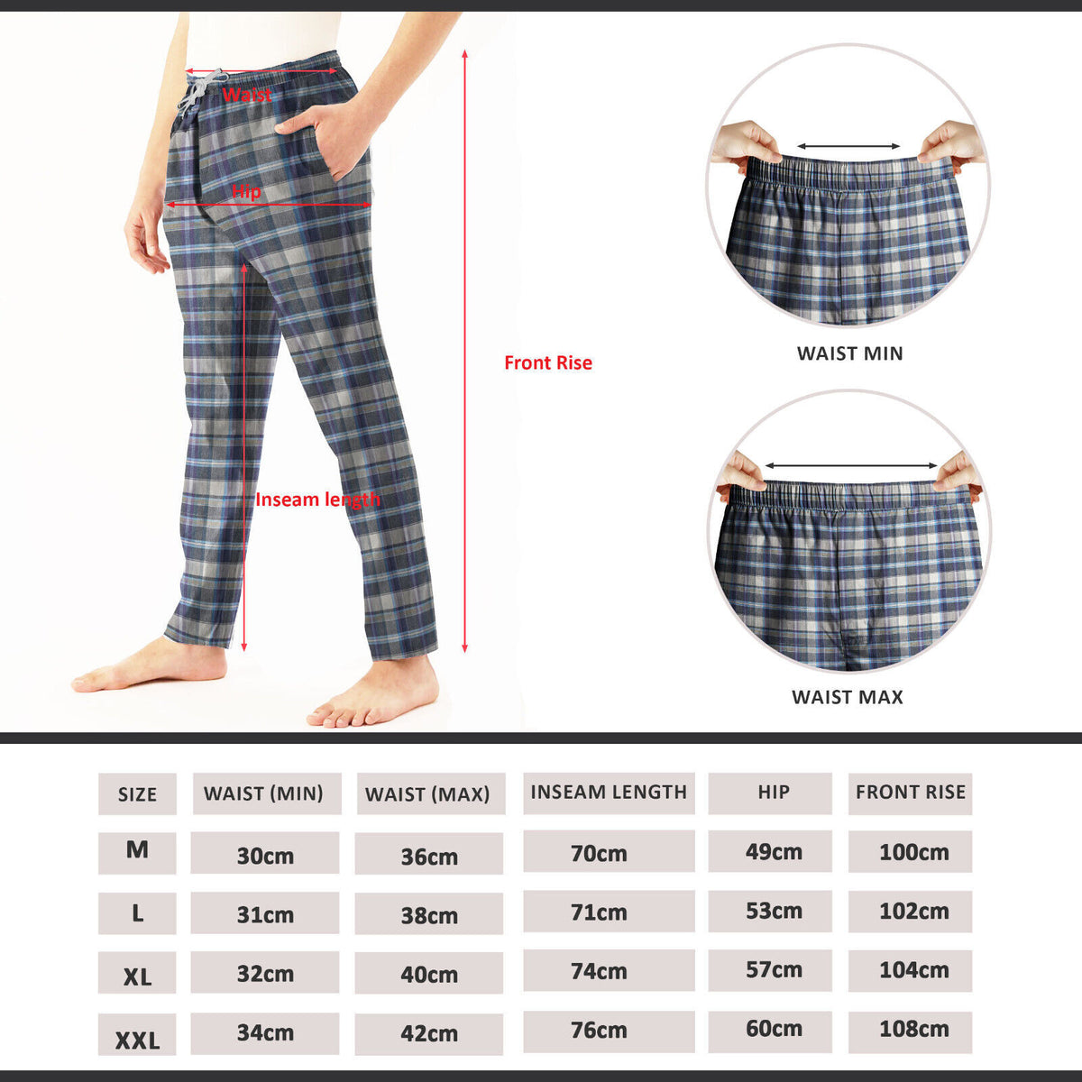 Men's Flannel Pyjama Bottoms, Pack of 2 – Orange & Navy and Grey Plaid, XL - photo 2