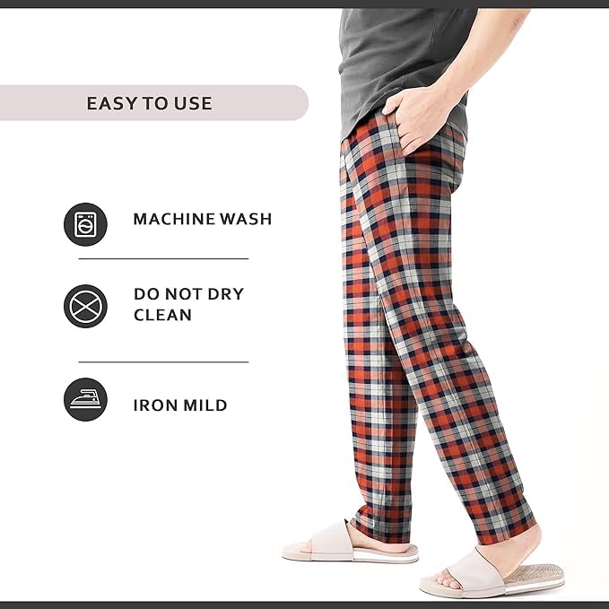 Men's Flannel Pyjama Bottoms, Pack of 2 – Orange & Navy and Grey Plaid, XL - photo 5
