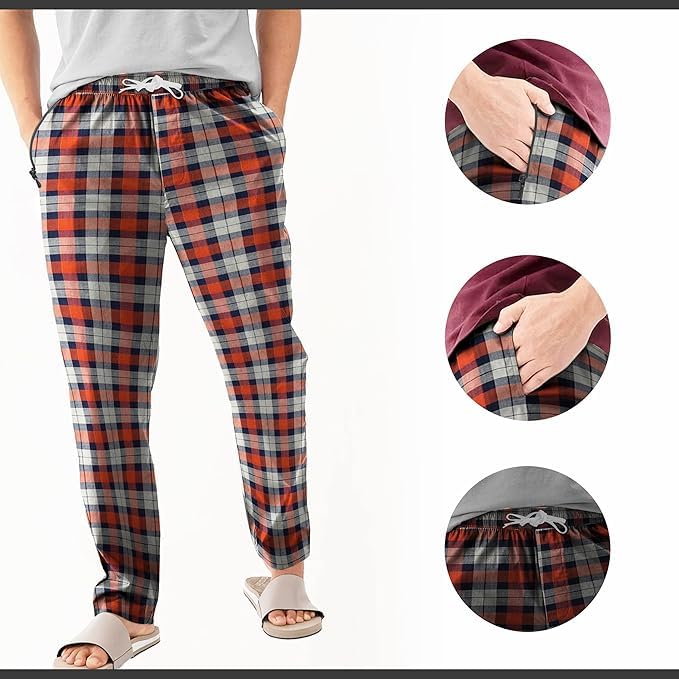 Men's Flannel Pyjama Bottoms, Pack of 2 – Orange & Navy and Grey Plaid, XL - photo 6