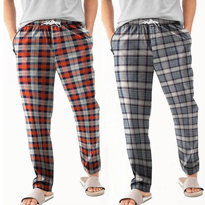 Men's Flannel Pyjama Bottoms, Pack of 2 – Orange & Navy and Grey Plaid, XL - photo 8