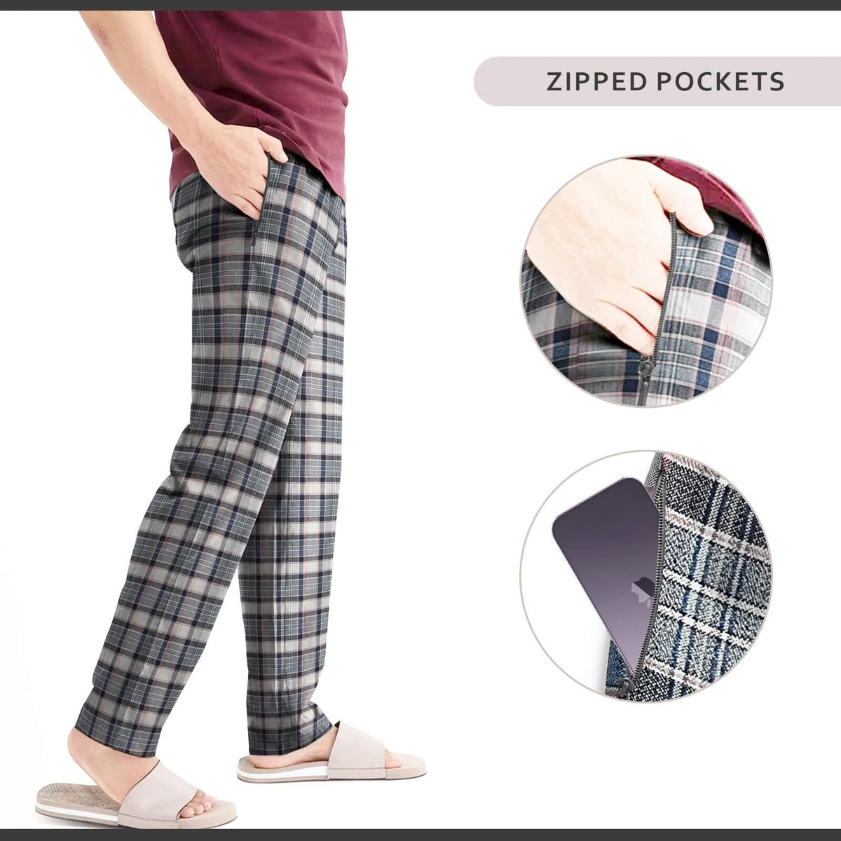 Men's Flannel Pyjama Bottoms, Pack of 2 – Orange & Navy and Grey Plaid, XL - photo 9