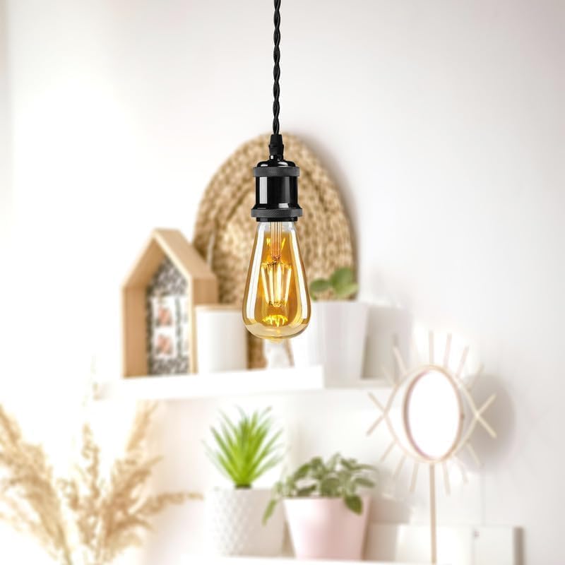 Black E27 Pendant Light Set – 1m Twisted Cable, Matt or Shiny - photo 4