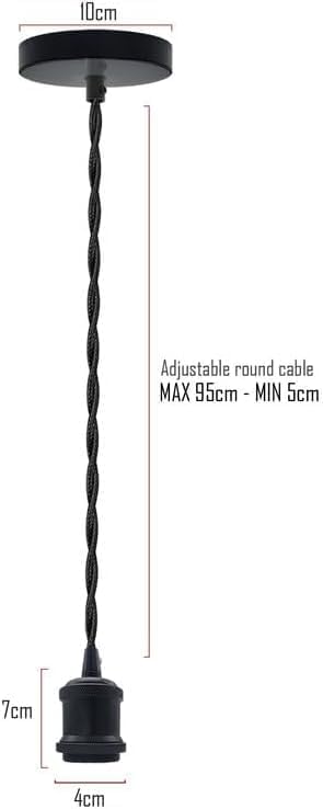 Black E27 Pendant Light Set – 1m Twisted Cable, Matt or Shiny - photo 5