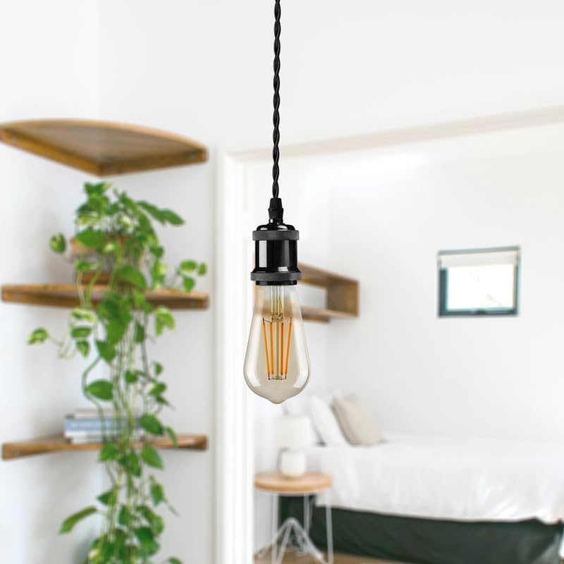Black E27 Pendant Light Set – 1m Twisted Cable, Matt or Shiny - photo 6