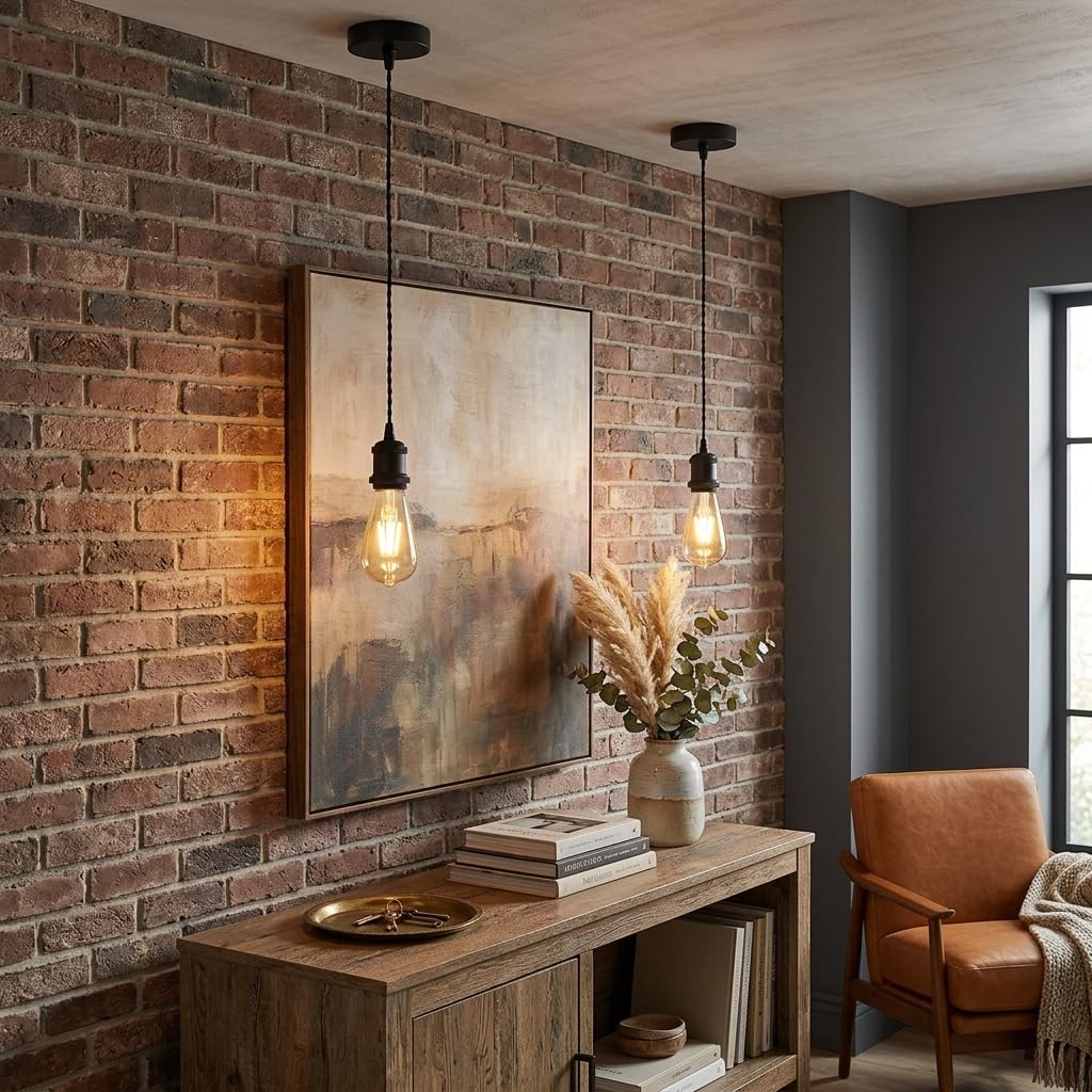 Black E27 Pendant Light Set – 1m Twisted Cable, Matt or Shiny - photo 3