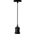 Black E27 Pendant Light Set – 1m Twisted Cable, Matt or Shiny - Black, No Shade, Without Bulb