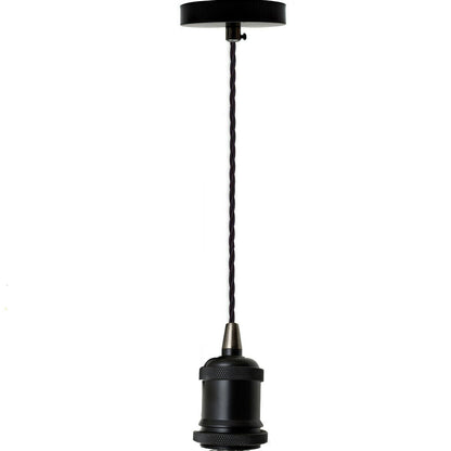 Black E27 Pendant Light Set – 1m Twisted Cable, Matt or Shiny - Black, No Shade, Without Bulb