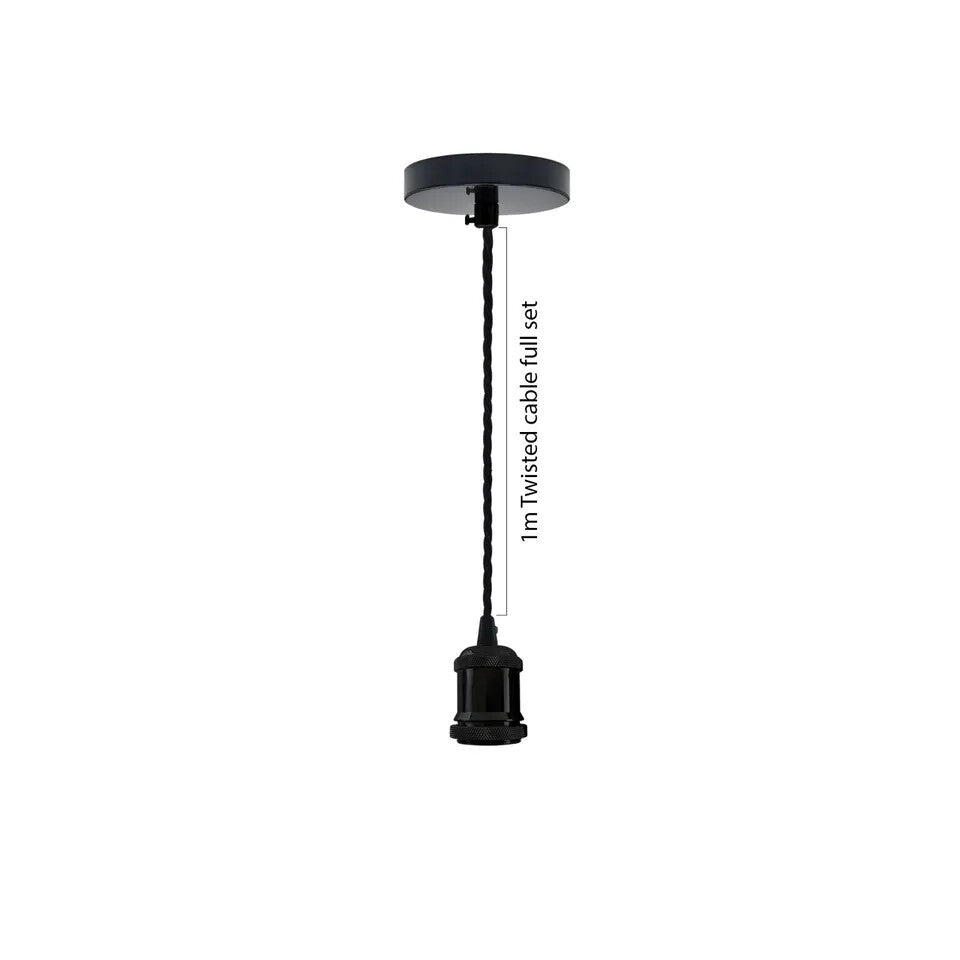Black E27 Pendant Light Set – 1m Twisted Cable, Matt or Shiny - photo 8
