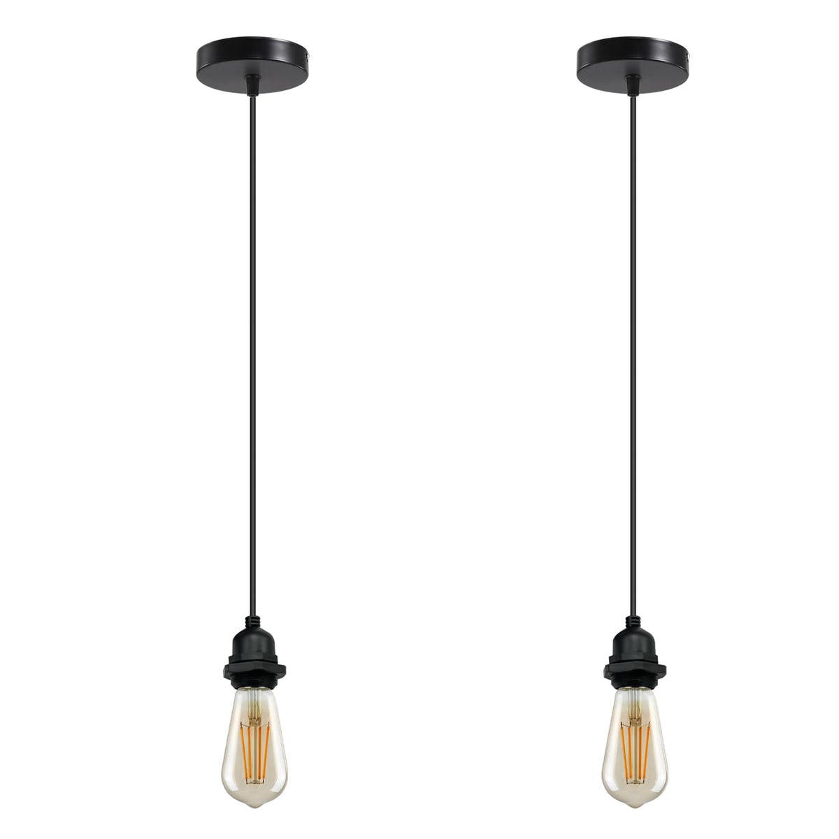 IP44 Pendant Light Fitting – Black, E27, Pack of 2 - Black, Pack of 2, 2 x ST64 Bulbs