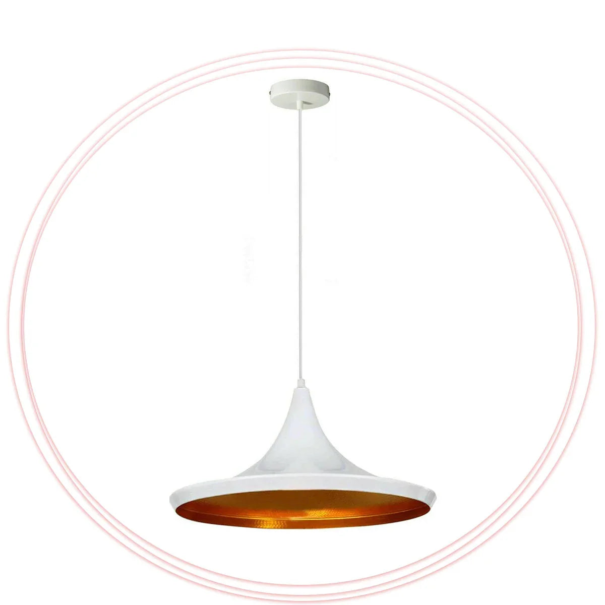 Beat Pendant Light 31.5 cm – White Fitting, 8 Colours, Single or Pair - White, Wide Shade 35 cm White, Gold Inside, Without Bulb
