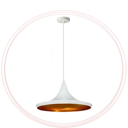 Beat Pendant Light 31.5 cm – White Fitting, 8 Colours, Single or Pair - White, Wide Shade 35 cm White, Gold Inside, Without Bulb