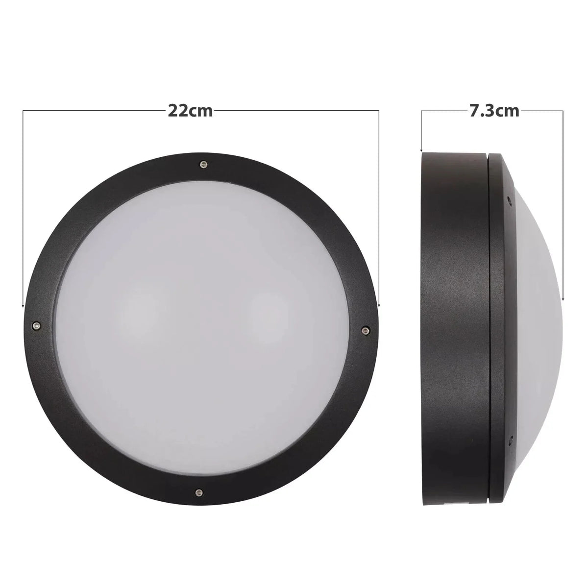 Round LED Bulkhead Light 12W IP54 – Warm White 3000K, Black - photo 3