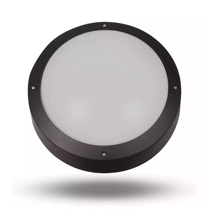 Round LED Bulkhead Light 12W IP54 – Warm White 3000K, Black - Standard, No Shade, Without Bulb