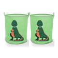 Kids' Laundry Baskets, Pack of 2 – Dinosaur, Zebra or Rainbow, Foldable Cotton - Green Dinosaur