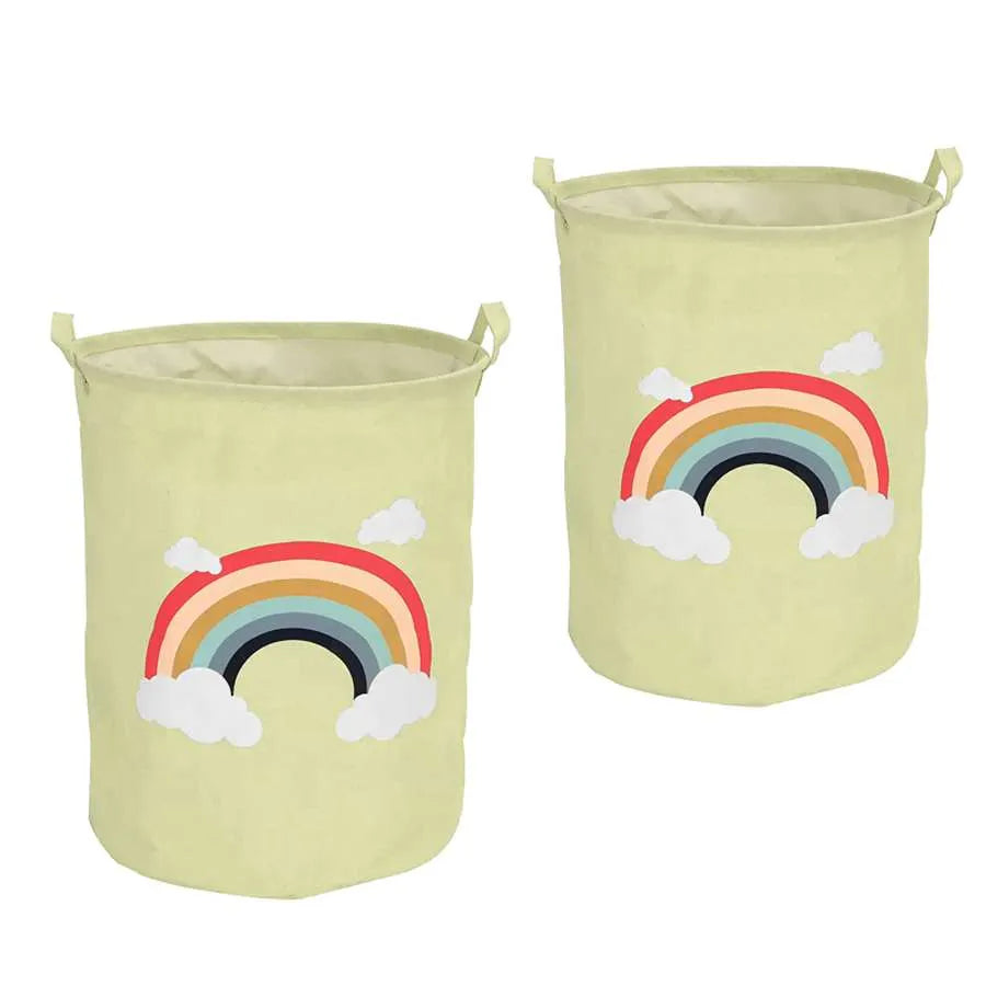 Kids' Laundry Baskets, Pack of 2 – Dinosaur, Zebra or Rainbow, Foldable Cotton - Rainbow