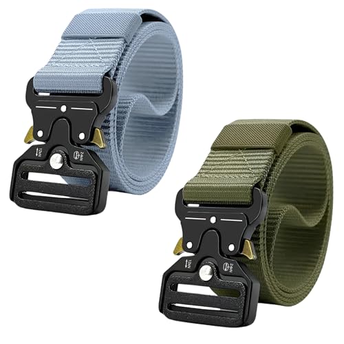 Tactical Nylon Belts with Quick-Release Buckle, Pack of 2 – Mixed Colours - Army Green + Grey