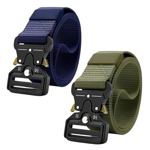 Tactical Nylon Belts with Quick-Release Buckle, Pack of 2 – Mixed Colours - Navy Blue + Army Green