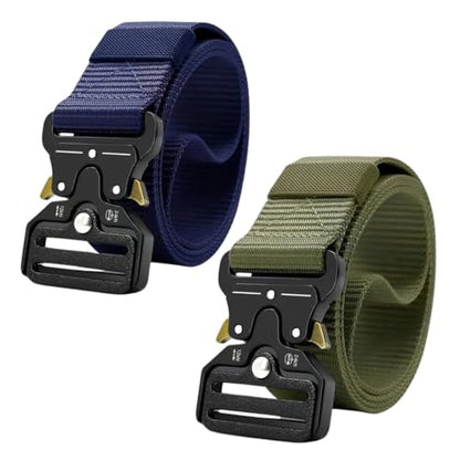 Tactical Nylon Belts with Quick-Release Buckle, Pack of 2 – Mixed Colours - Navy Blue + Army Green
