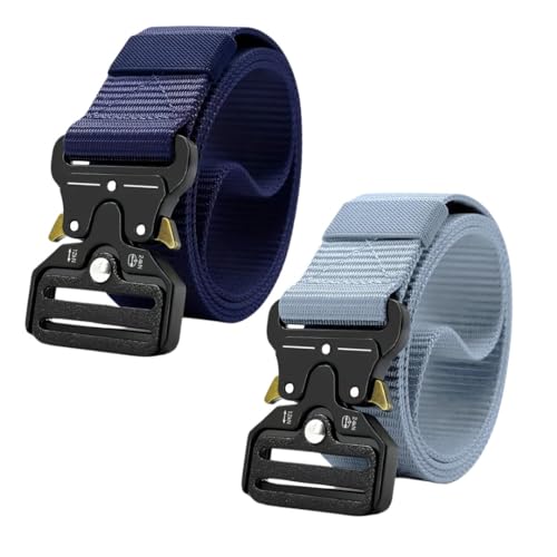 Tactical Nylon Belts with Quick-Release Buckle, Pack of 2 – Mixed Colours - Navy Blue + Grey