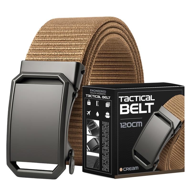 Men's Nylon Belts, Pack of 2 or 3 – Slide Buckle, Blue, Brown or Beige, 120 cm - Beige, Pack of 2