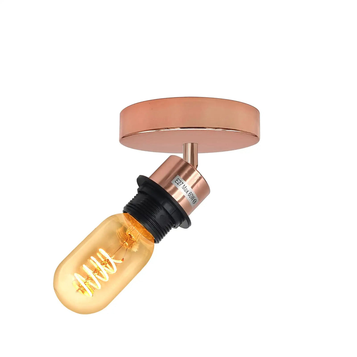 Ceiling Spotlight Fitting – 180° Tilting E27 Holder, 7 Finishes - Rose Gold, No Shade, ST45 LED Bulb 4W