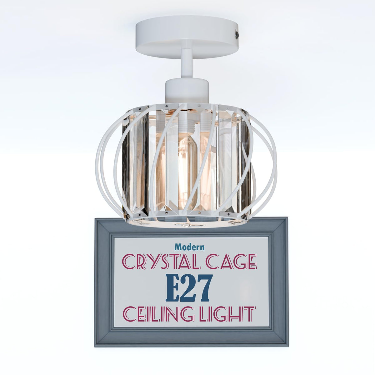 Ceiling Spotlight Fitting – 180° Tilting E27 Holder, 7 Finishes - White, Crystal Cage 18 cm White, Without Bulb