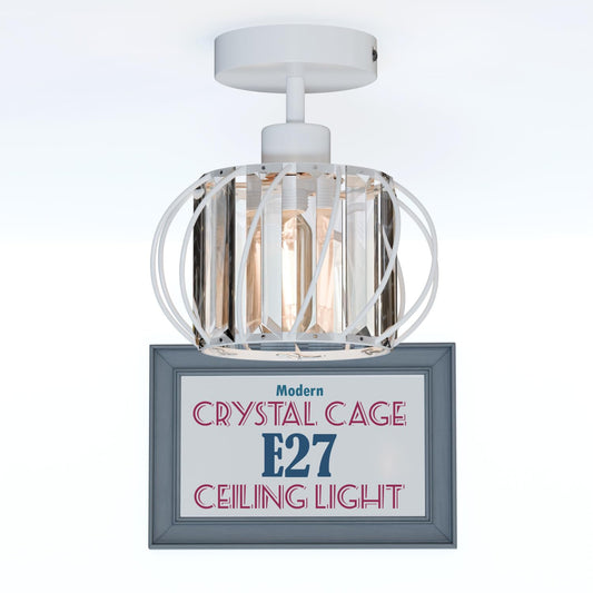 Ceiling Spotlight Fitting – 180° Tilting E27 Holder, 7 Finishes - White, Crystal Cage 18 cm White, T45 LED Bulb 4W