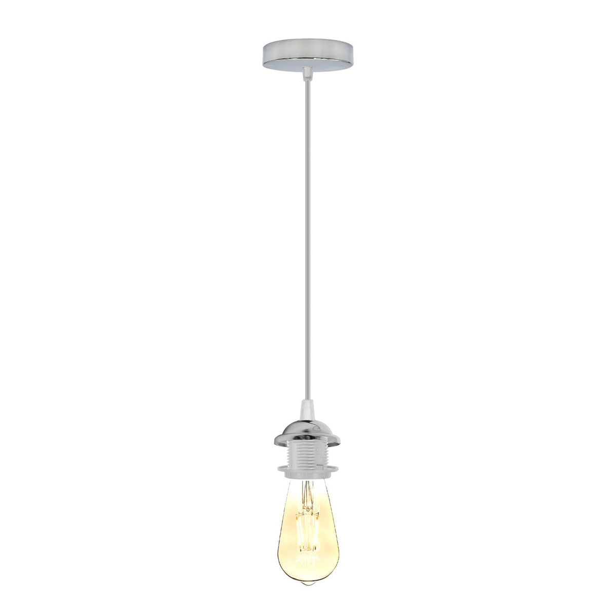 Chrome or Satin Nickel Pendant Lamp Holder Set – 95 cm Drop, E27