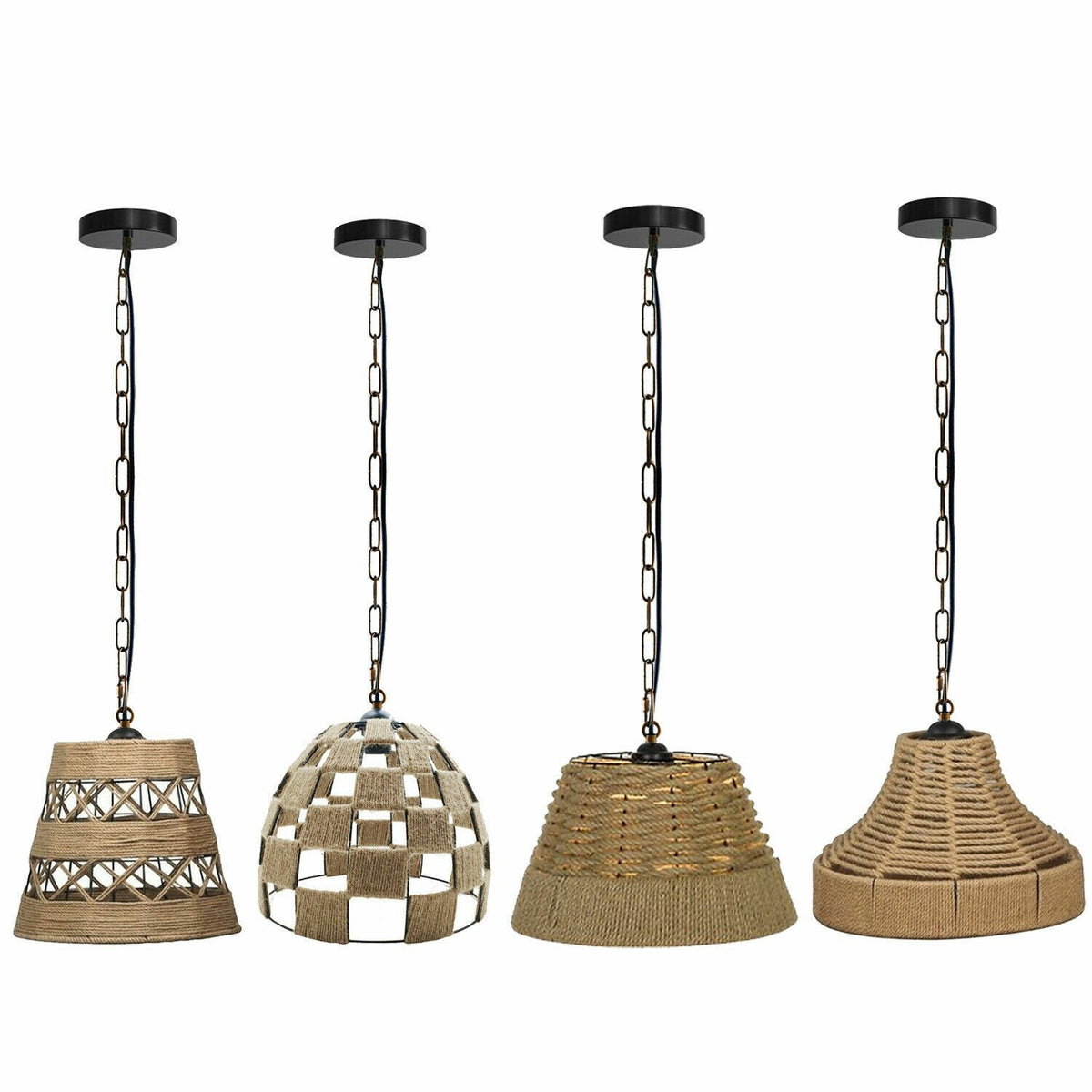 Industrial Pendant Light Set – Cage, Hemp or Metal Shade, 4 Finishes - photo 19