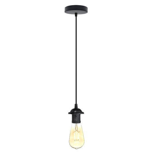 Industrial Pendant Light Set – Cage, Hemp or Metal Shade, 4 Finishes - Black, No Shade, Holder Only, Without Bulb