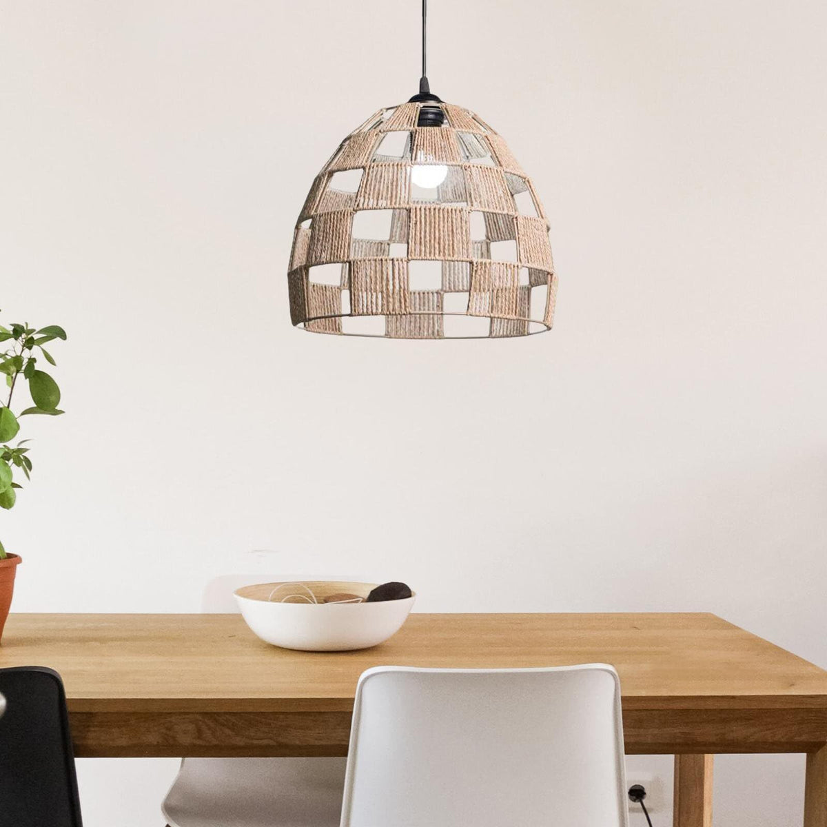 Industrial Pendant Light Set – Cage, Hemp or Metal Shade, 4 Finishes - Black, Hemp Shade 32.5 cm, Without Bulb