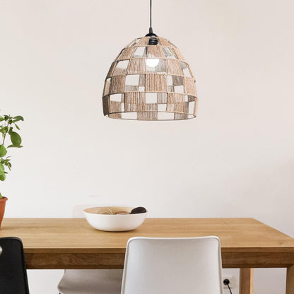 Industrial Pendant Light Set – Cage, Hemp or Metal Shade, 4 Finishes - Black, Hemp Shade 32.5 cm, Without Bulb