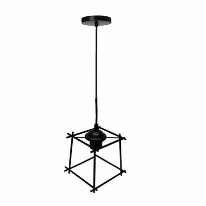 Industrial Pendant Light Set – Cage, Hemp or Metal Shade, 4 Finishes - Black, Box Cage Black, Without Bulb