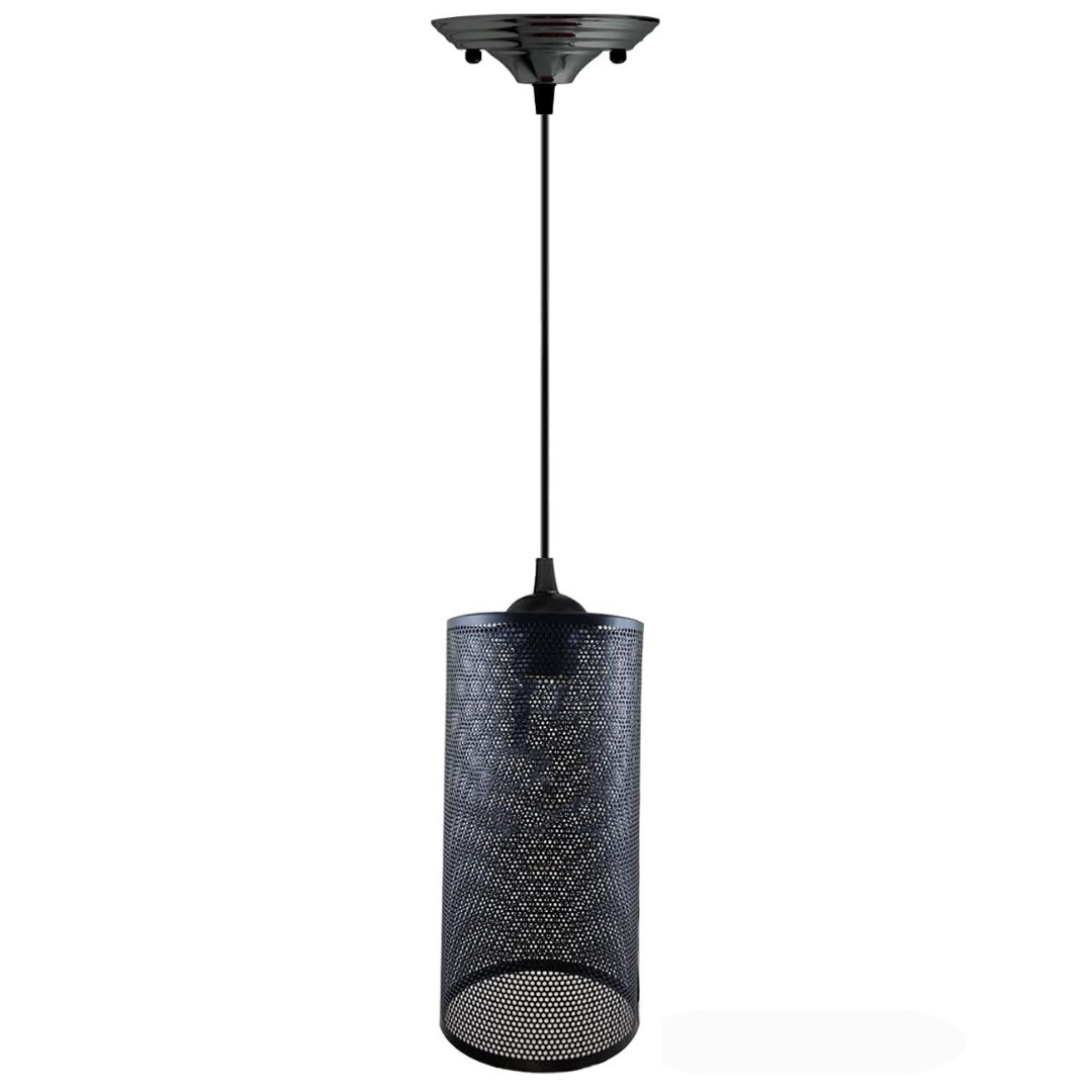 Industrial Pendant Light Set – Cage, Hemp or Metal Shade, 4 Finishes - Black, Drum Black, Without Bulb