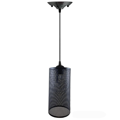 Industrial Pendant Light Set – Cage, Hemp or Metal Shade, 4 Finishes - Black, Drum Black, Without Bulb