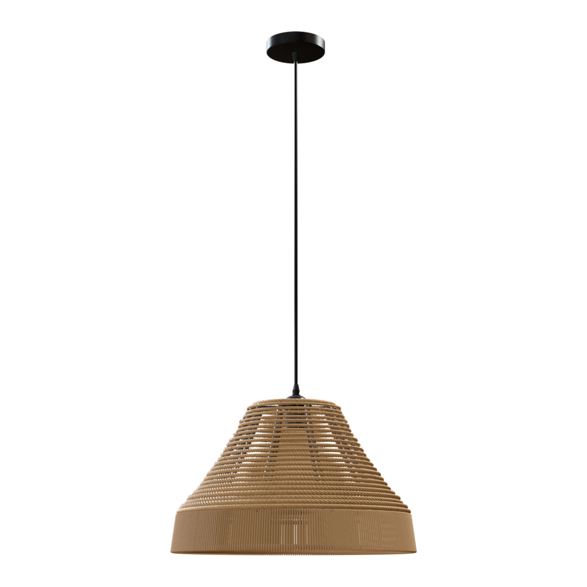 Industrial Pendant Light Set – Cage, Hemp or Metal Shade, 4 Finishes - Black, Hemp Shade 41 cm, Without Bulb