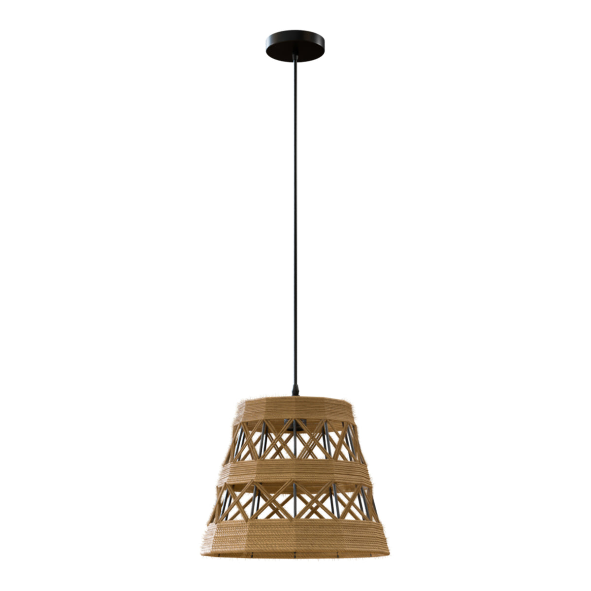 Industrial Pendant Light Set – Cage, Hemp or Metal Shade, 4 Finishes - Black, Hemp Basket 31 cm, Without Bulb