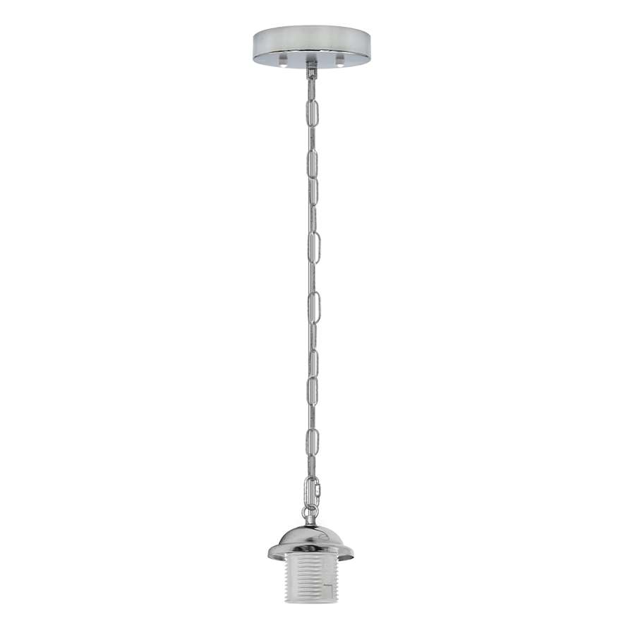 Chrome or Satin Nickel Pendant Lamp Holder Set – 95 cm Drop, E27 - Chrome, No Shade, 90 cm Chain, Without Bulb
