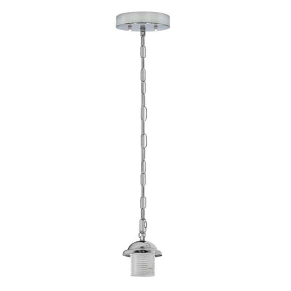 Chrome or Satin Nickel Pendant Lamp Holder Set – 95 cm Drop, E27 - Chrome, No Shade, 90 cm Chain, Without Bulb