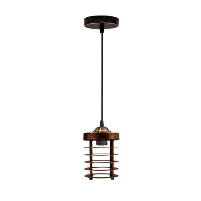 Industrial Pendant Light Set – Cage, Hemp or Metal Shade, 4 Finishes - Copper, Bulb Guard Rustic Red, Without Bulb
