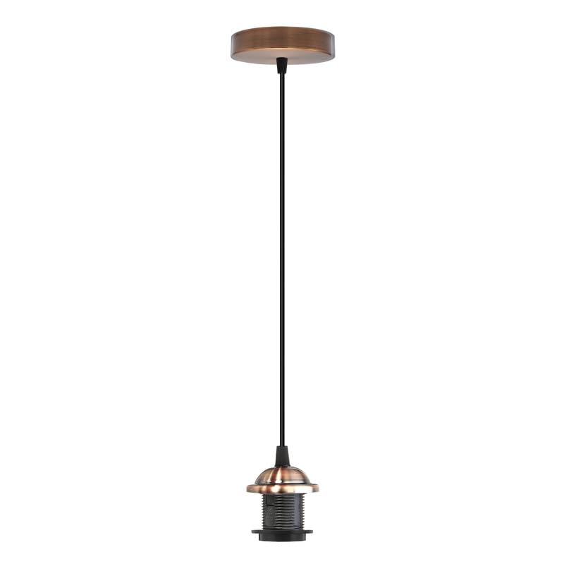 Industrial Pendant Light Set – Cage, Hemp or Metal Shade, 4 Finishes - Copper, No Shade, with Ceiling Bracket, Without Bulb