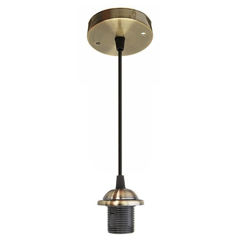 Industrial Pendant Light Set – Cage, Hemp or Metal Shade, 4 Finishes - Green Brass, No Shade, Holder Only, Without Bulb