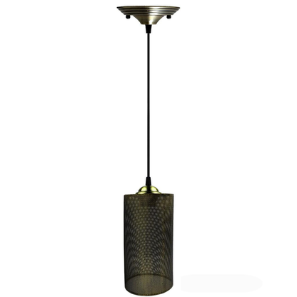 Industrial Pendant Light Set – Cage, Hemp or Metal Shade, 4 Finishes - Green Brass, Drum Brushed Brass, Without Bulb