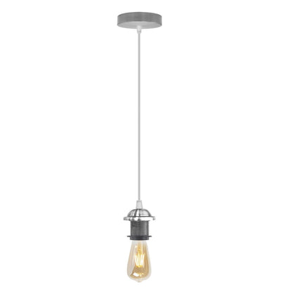 Chrome or Satin Nickel Pendant Lamp Holder Set – 95 cm Drop, E27 - Satin Nickel, No Shade, Without Bulb